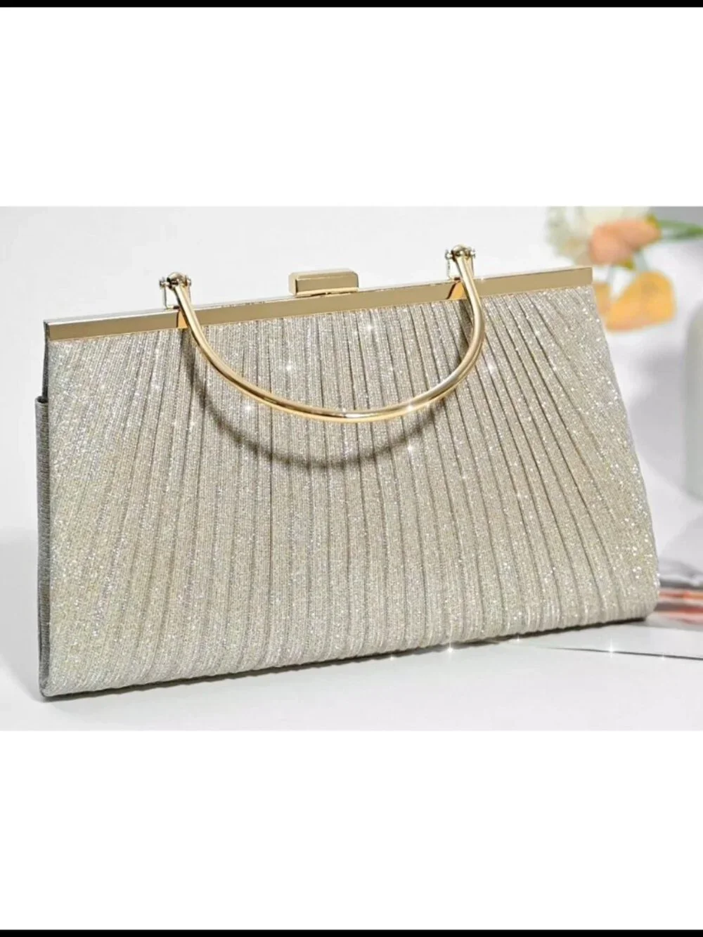 Glitter Evening Clutch with Chain Strap Formal Handbag